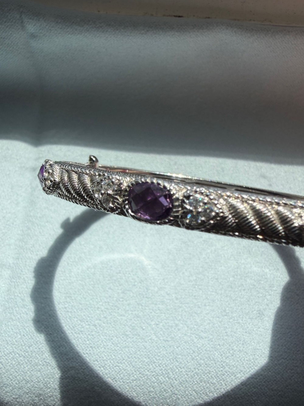 Judith Ripka Sterling Silver Bangle with Amethyst and cz - Picture 5 of 6